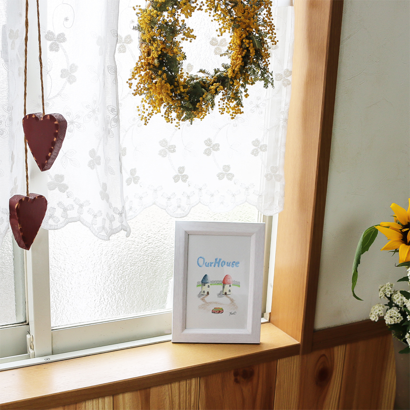 moguの色鉛筆画　ほのぼの可愛い癒し　僕たちの家