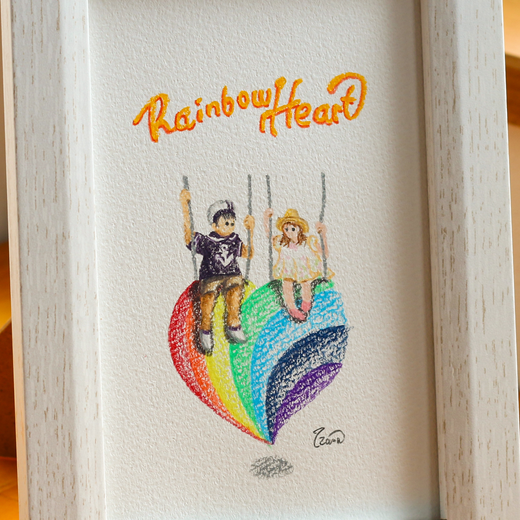 moguの色鉛筆画　ほのぼの可愛い癒し　レインボーハート・夏