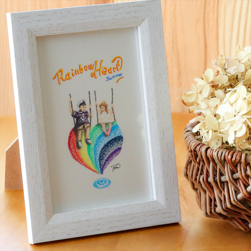 moguの色鉛筆画　ほのぼの可愛い癒し　レインボーハート・夏